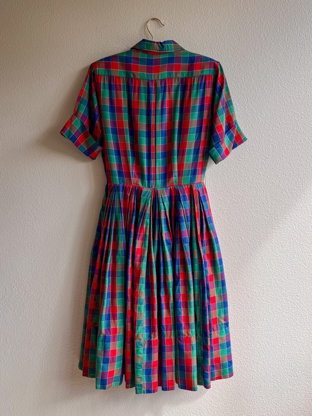 Gorgeous Vintage 1950s Red, Green, and Blue Plaid Silk Dress (S) - Picture 12 of 15